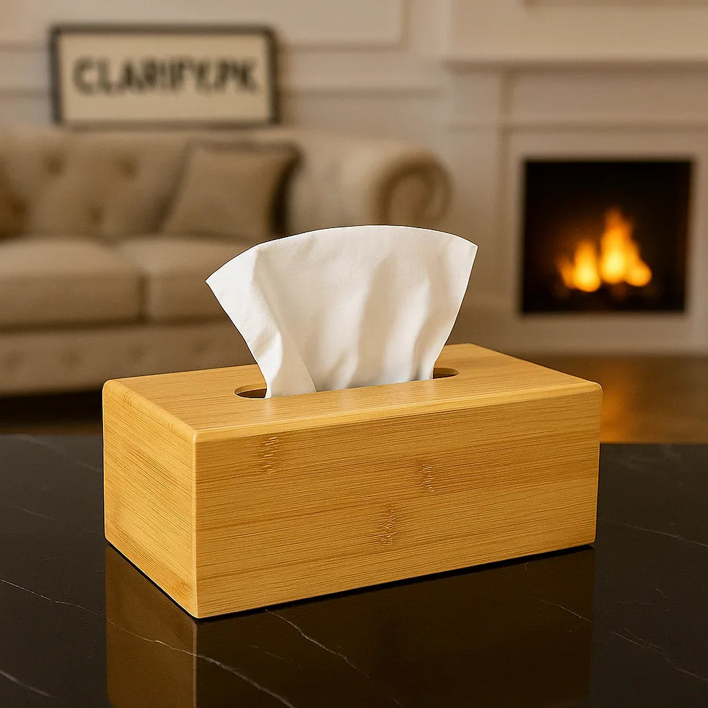Bamboo Wooden Tissue Box – Natural 300g Eco-Friendly Holder