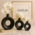 Modern Black Ring Vase Set – 3 Pcs Decorative Hollow Vases