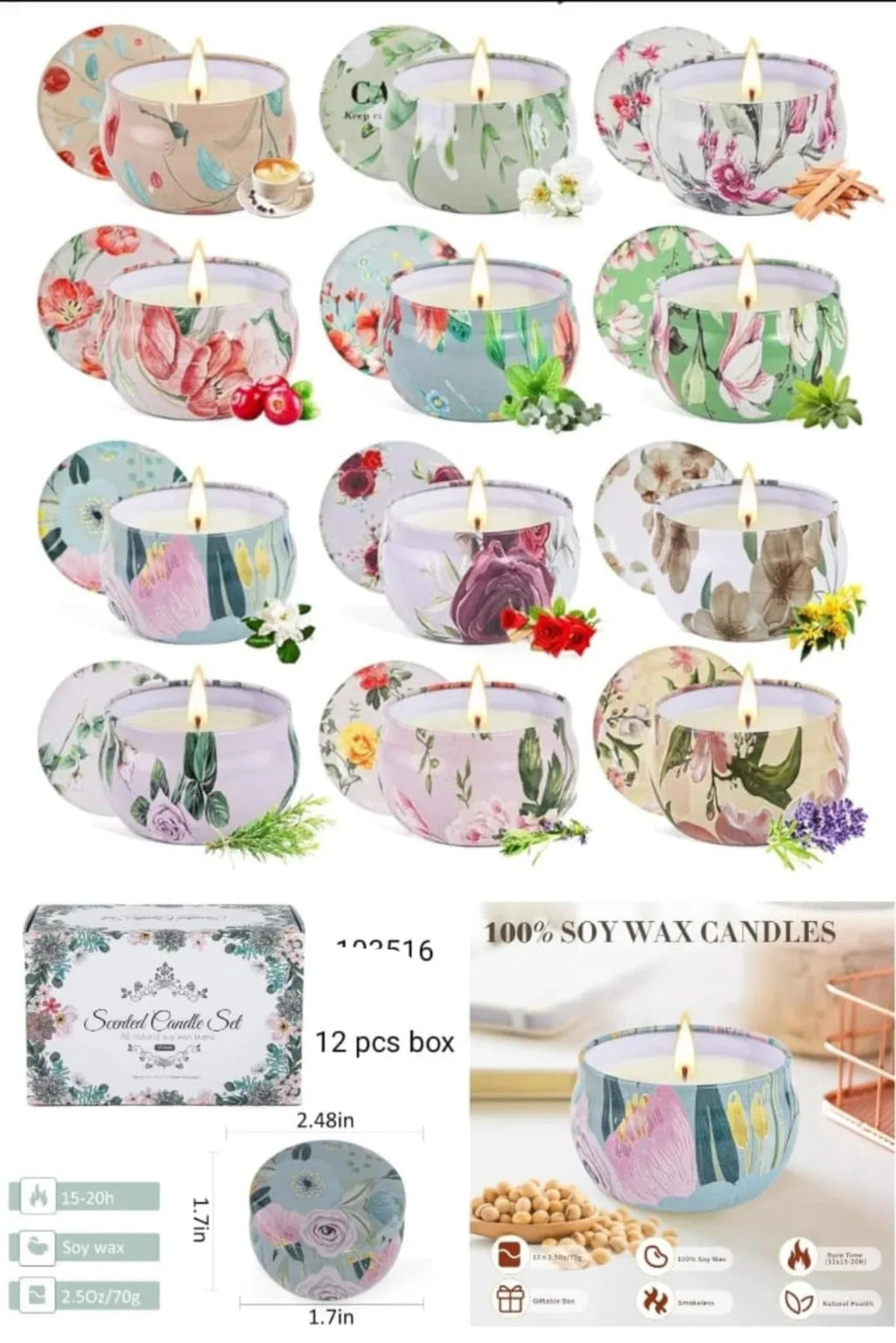 Luxury Scented Candle in Iron Container – Home Aroma Décor (each)
