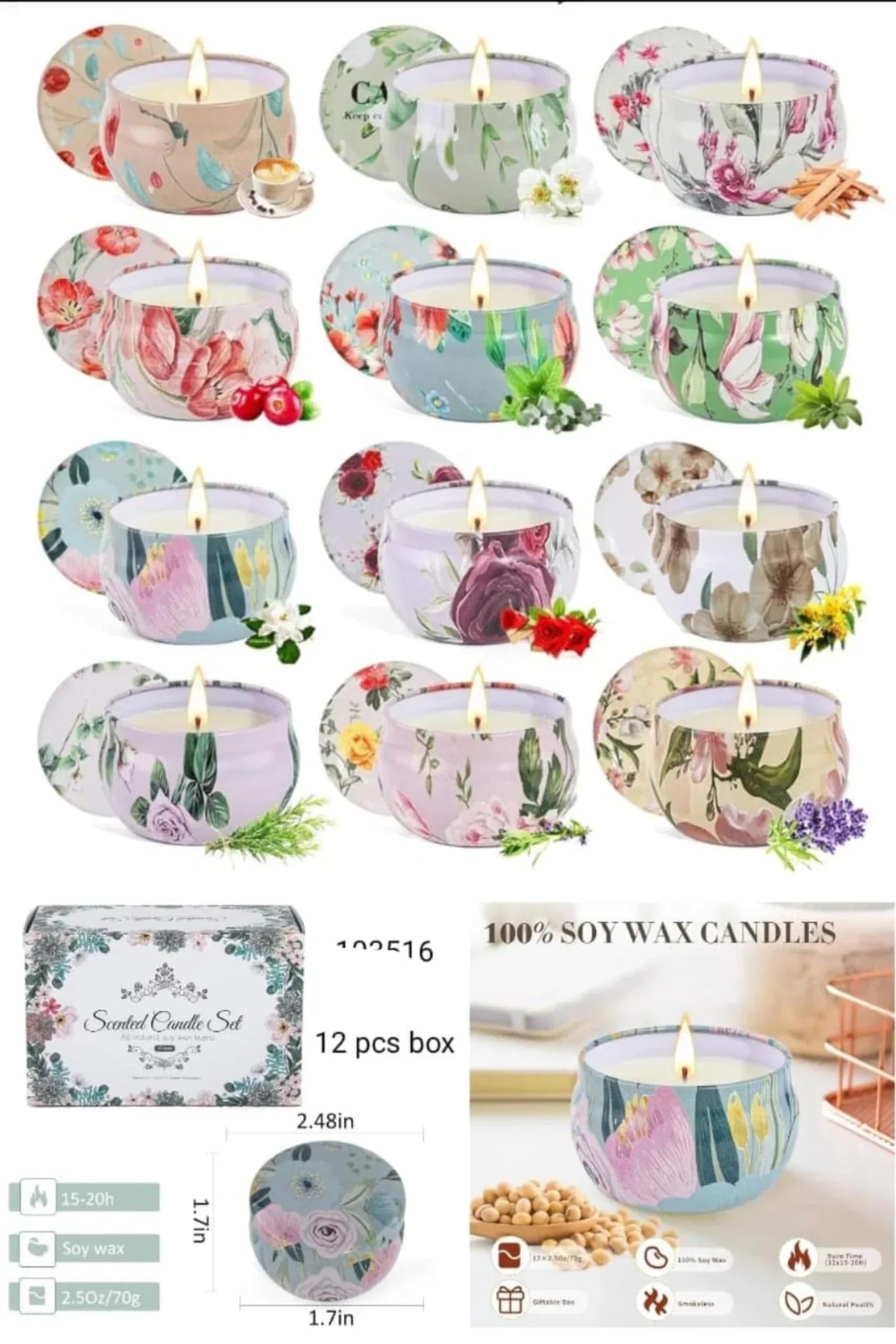 Luxury Scented Candle in Iron Container – Home Aroma Décor (each)