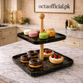 2-Tier Black Marble Serving Tray - Luxury Hi-Tea Stand