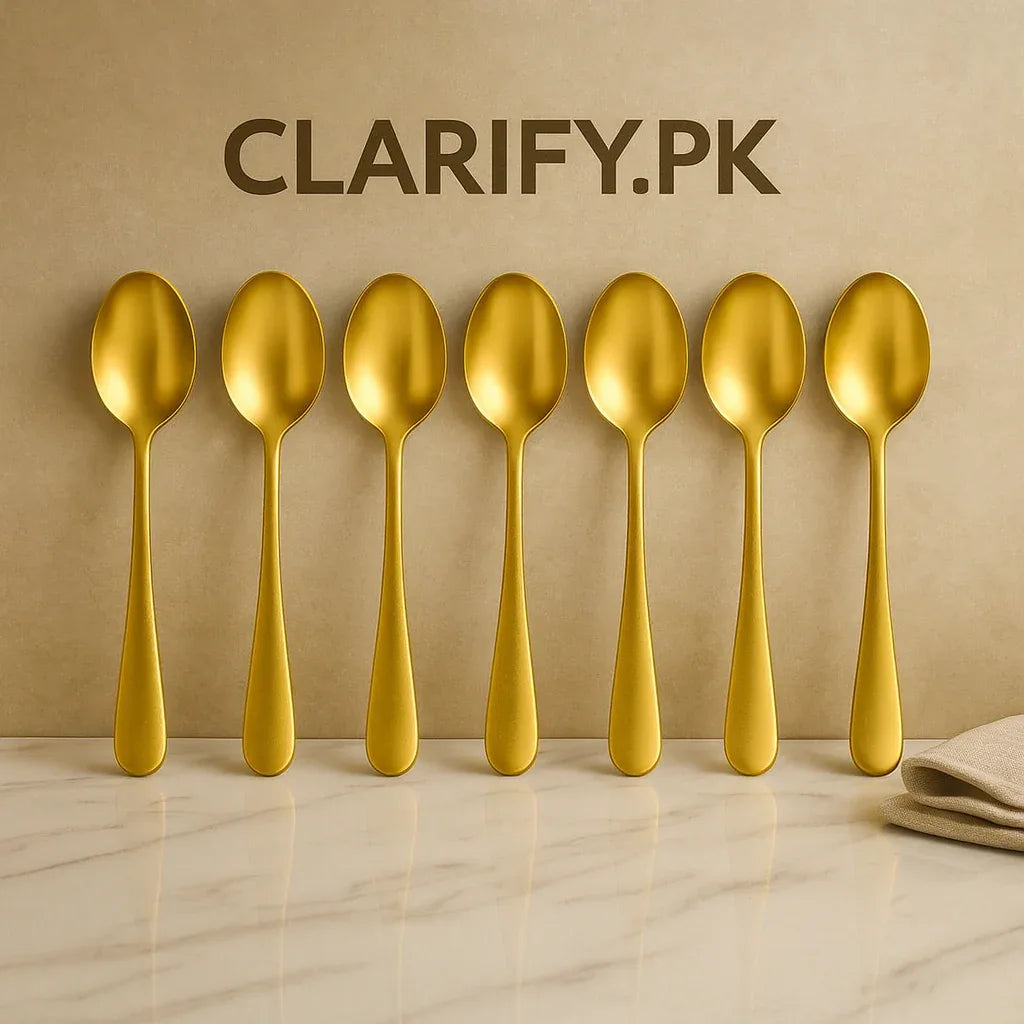 Pack of 6 Golden Dessert Spoons – Elegant Stainless Steel Cutlery