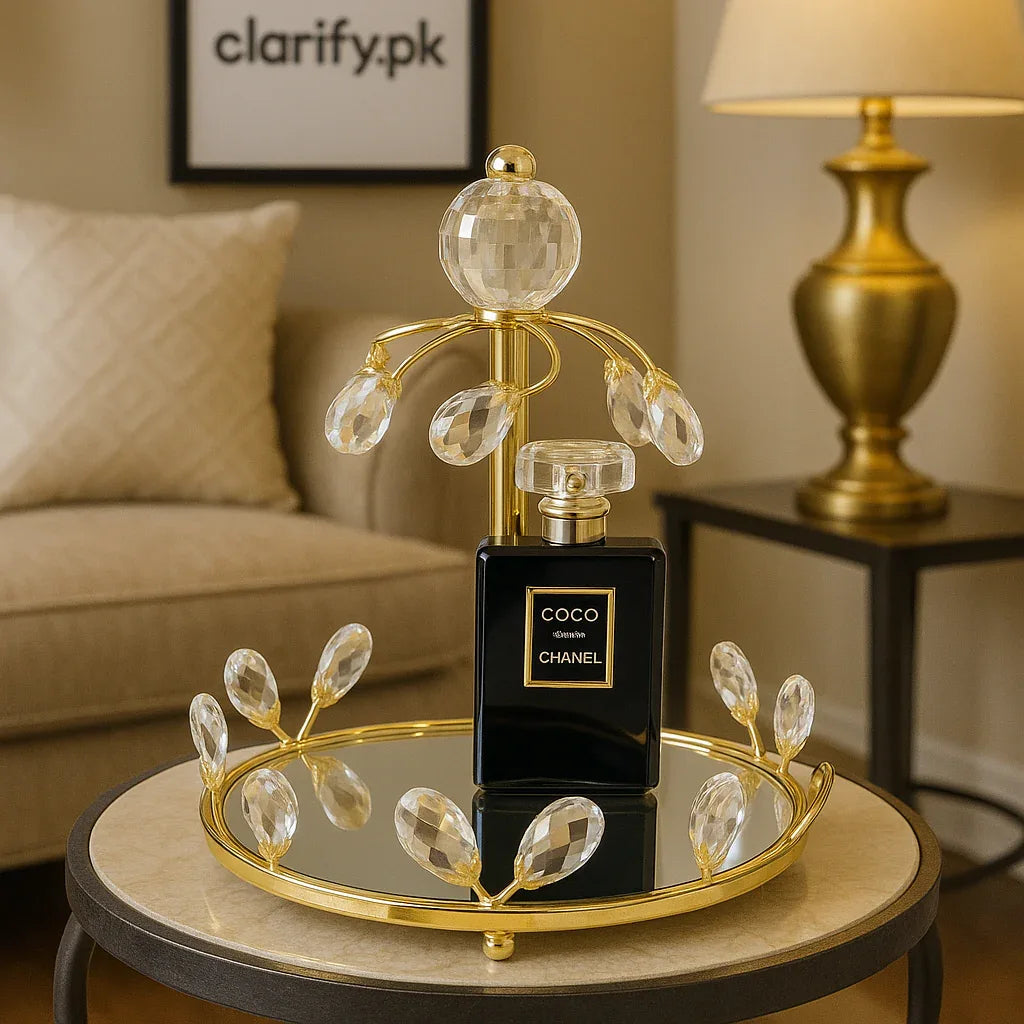 Crystal Golden Perfume & Makeup Accessories Tray