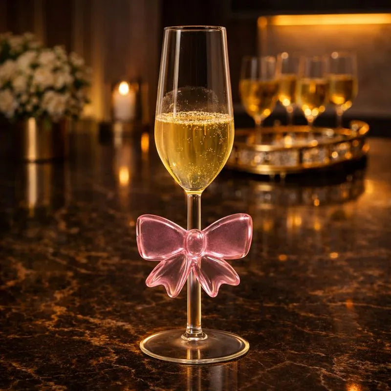 Pink Bow Champagne Flute Glass – Elegant Drinkware
