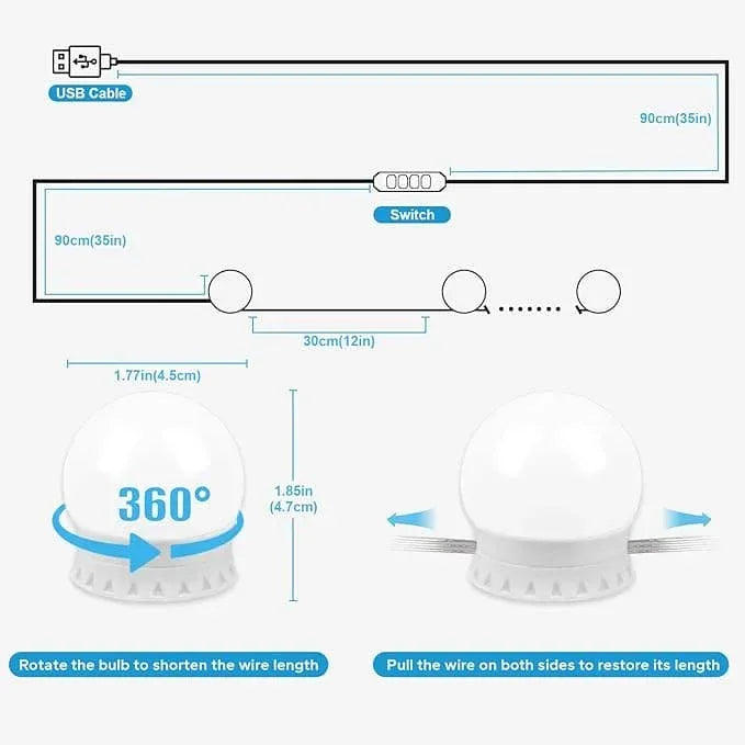 10 Bulb Vanity Light Set for Makeup Mirror