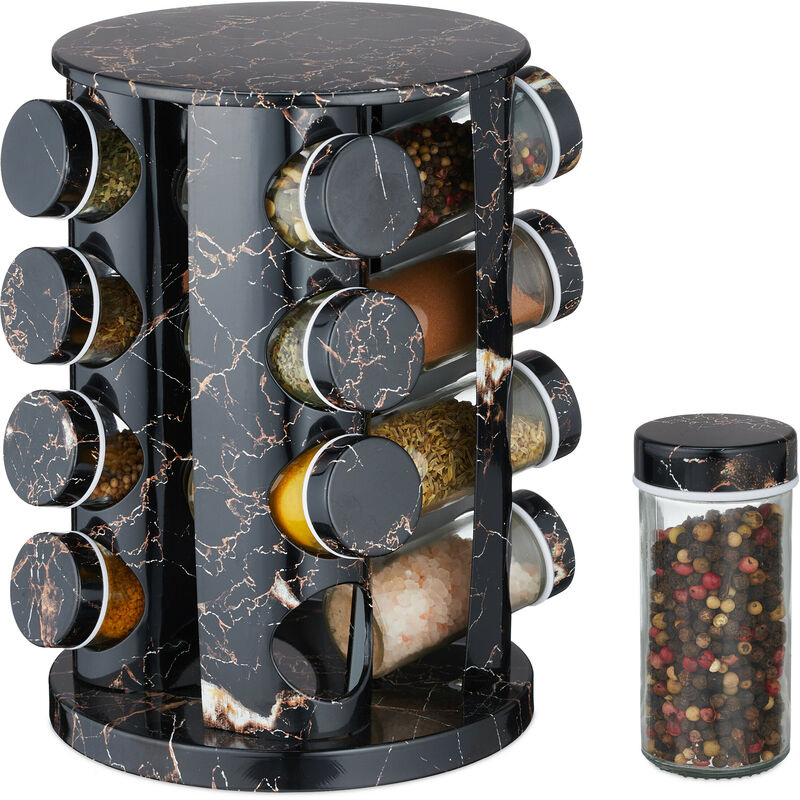 Luxury Rotating Marble-Finish Spice Carousel Set