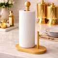 2-in-1 Bamboo Kitchen Tissue Roll Holder Stand