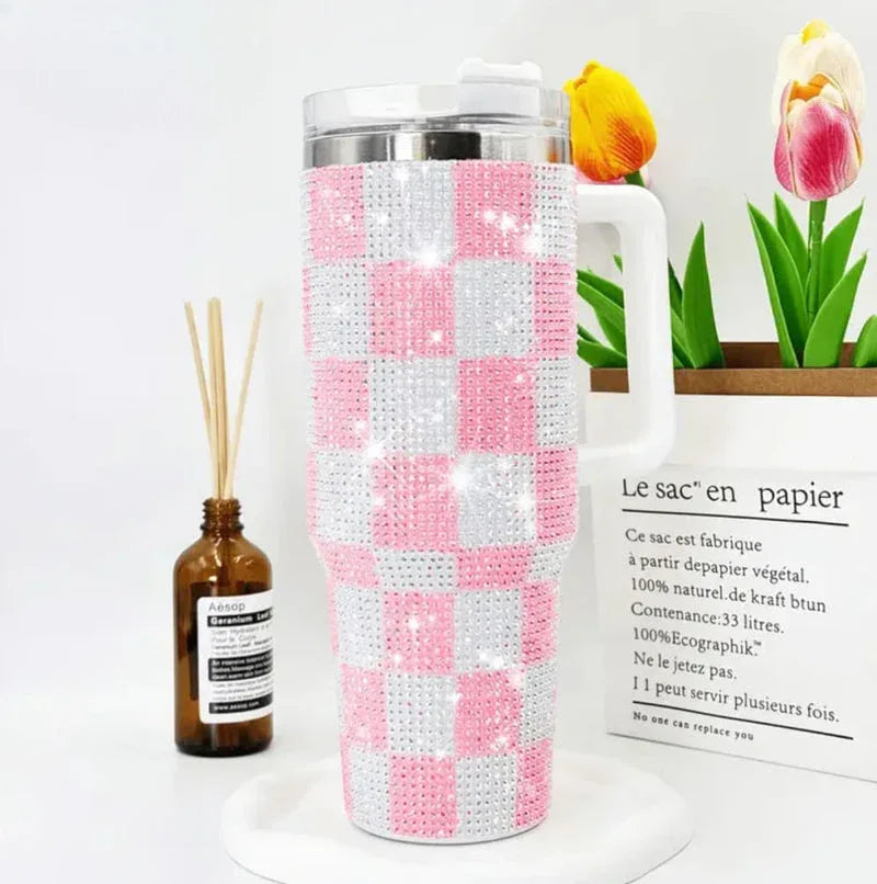 Premium 1200ml Rhinestone Tumbler with Handle & Straw