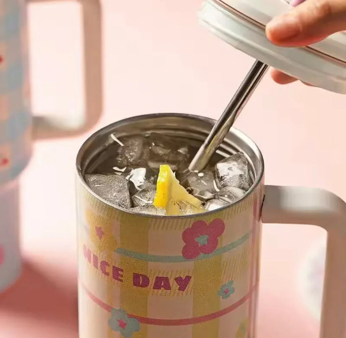 1200ml printed Stainless Steel Tumbler with Straw