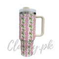 Premium Pink Stripes & Roses 40oz Tumbler With Handle – 1200ml