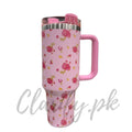 Premium Pink Floral 40oz Tumbler With Handle – 1200ml