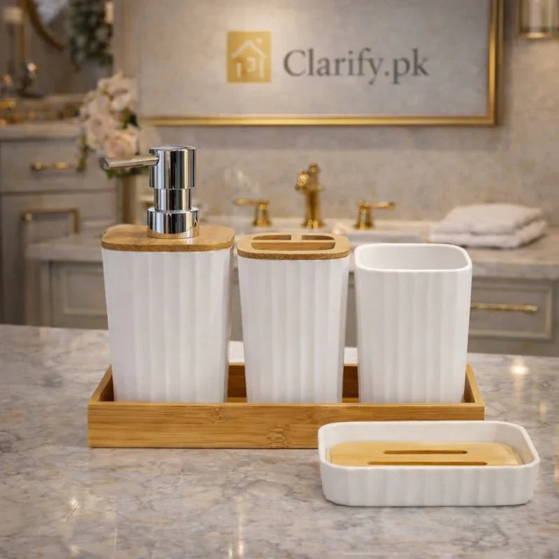 Luxury 4-Piece Bathroom Set with Bamboo Tray (Random Color)