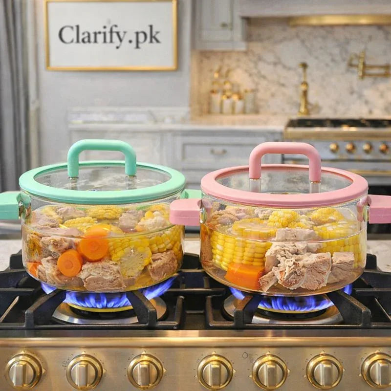 Premium Borosilicate Glass Soup Pot 1800ml with Silicone Handles