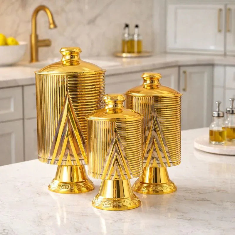 Luxury Golden Kitchen Storage Jar Set – 3 PCS