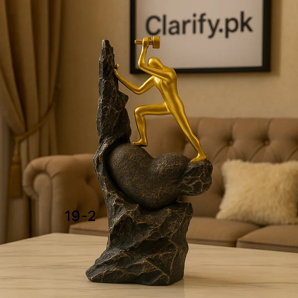 Golden Man on Rock Statue – Modern Fiber Decorative Sculpture