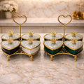 Luxury 4-Section Heart Serving Set – Fancy Marbled Jars with Golden Heart Stand (Random color)
