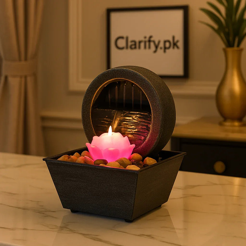 Electric Tabletop Fountain – Lotus Design with Gentle Water Flow & Light