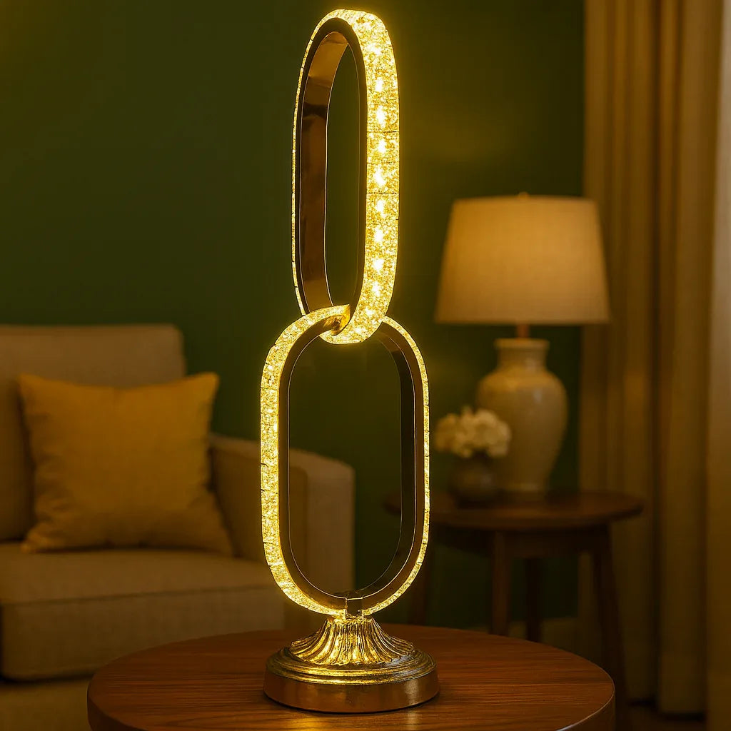 Luxurious Metal LED Table Lamp – Golden Oval Double Ring Design