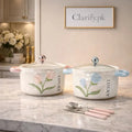 Luxury Floral Ceramic Casserole Bowl 1200ml with Glass Lid
