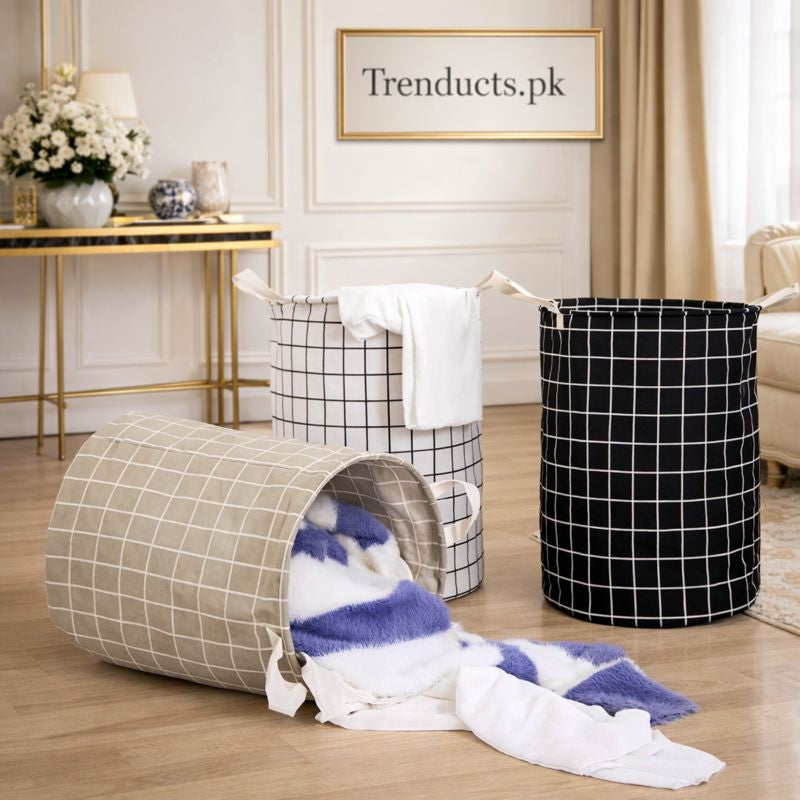 Foldable Cotton Linen Laundry Basket - Waterproof Toy & Clothes Storage (Each)