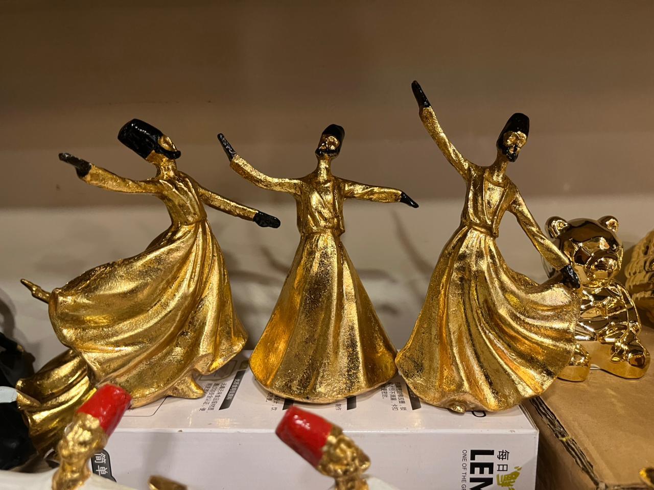Golden Sufi Dervish Figurines – Set of 3 Décor