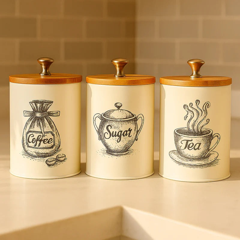 Classic Cream Kitchen Canister Set – Set of 3 Airtight Storage Jars