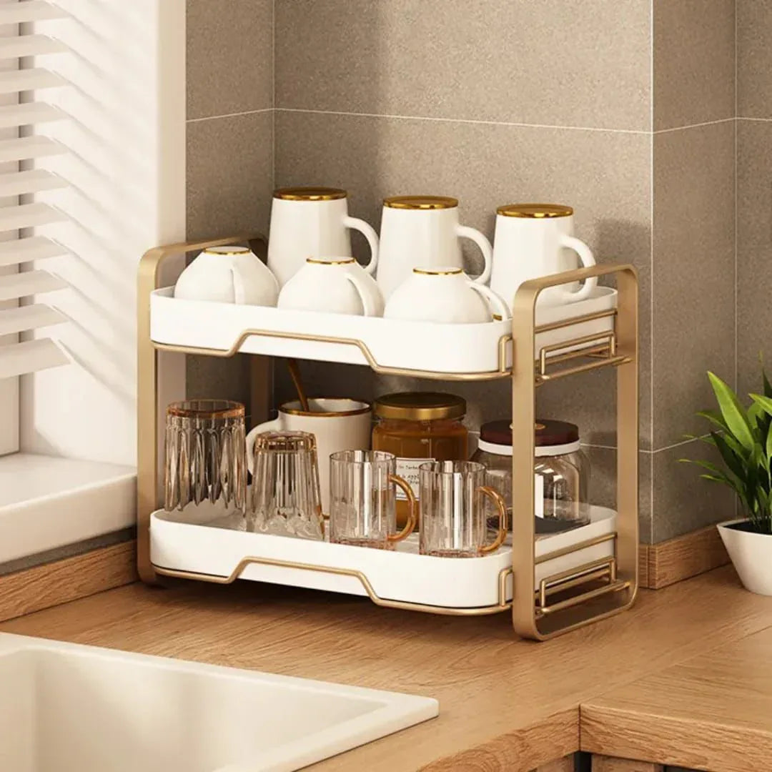 2-Tier Cup & Mug Drying Rack with Drain Tray – Kitchen Organizer