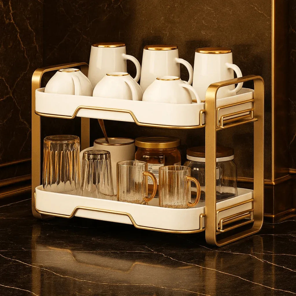 2-Tier Cup & Mug Drying Rack with Drain Tray – Kitchen Organizer