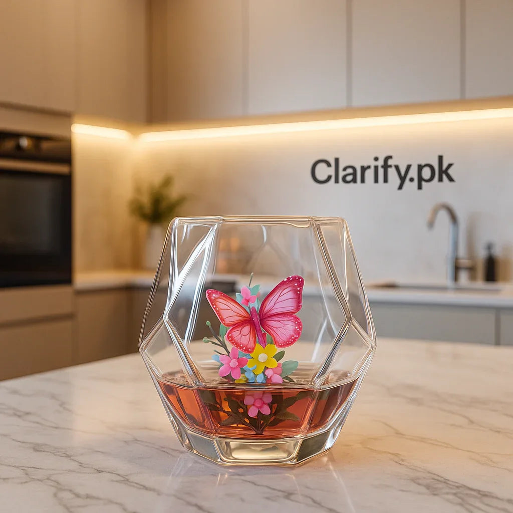 Butterfly Floral Double Wall Glass Cup – Elegant Heat-Resistant Mug