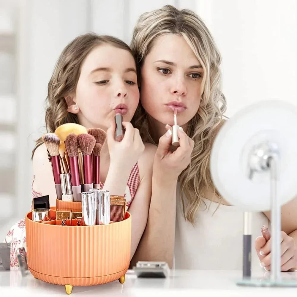 360° Rotating Makeup Brush Organizer - Stylish Desktop Storage Solution