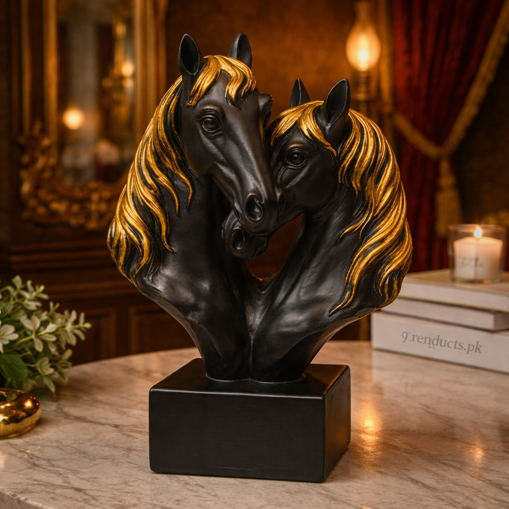 Equestrian Grace Duo – Double Horse Face Showpiece