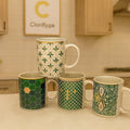 Elegant Printed Ceramic Mug – Premium Green & White Patterns (Each) (Random Color)