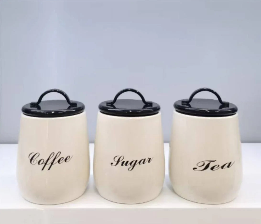 3Pcs Tea Coffee Sugar Jars – Premium Kitchen Storage Set