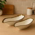 White & Gold Porcelain Platters - Premium 2-Piece Serving Set
