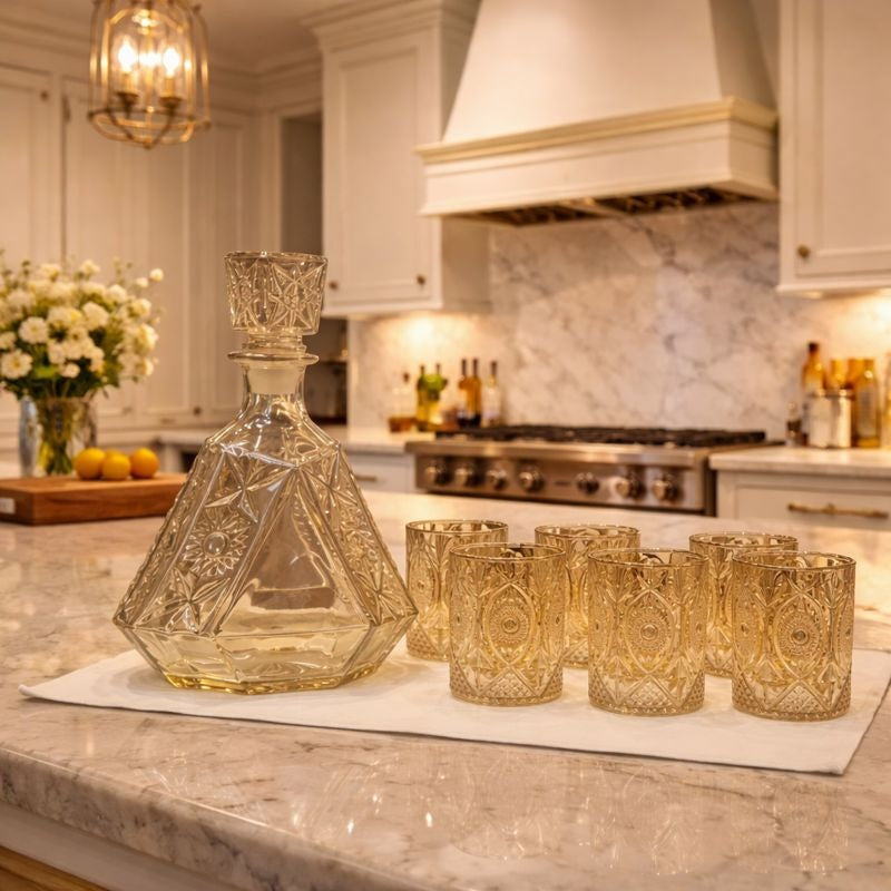 7pcs Crystal Decanter Glass Set – Elegant