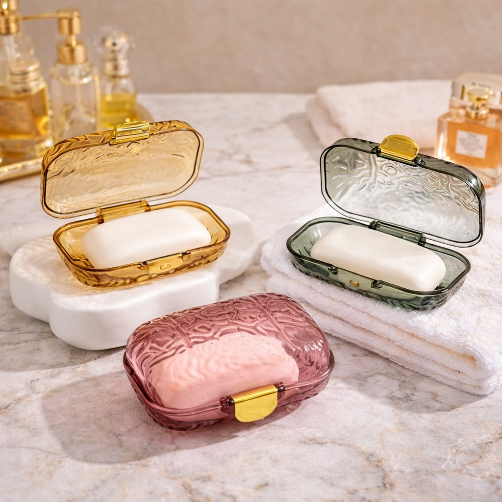 Elegant Transparent Soap Box – Decorative Soap Holder for Travel & Bathroom