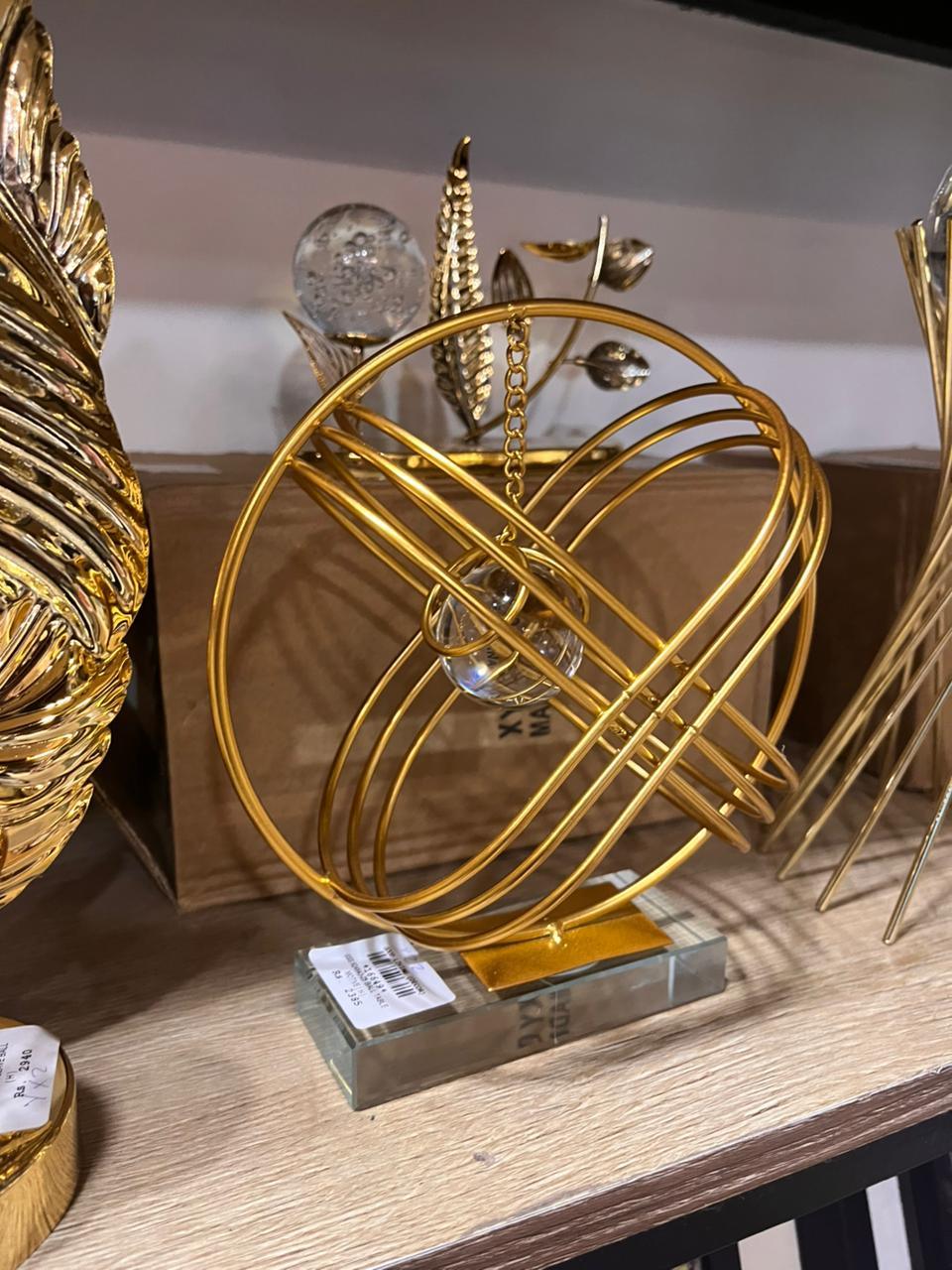 Luxury Golden Geometric Orb Decor with Crystal Accent