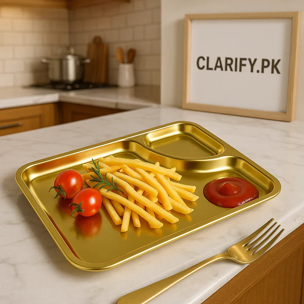 Stainless Steel Golden Serving Tray – Decorative Platter for Home