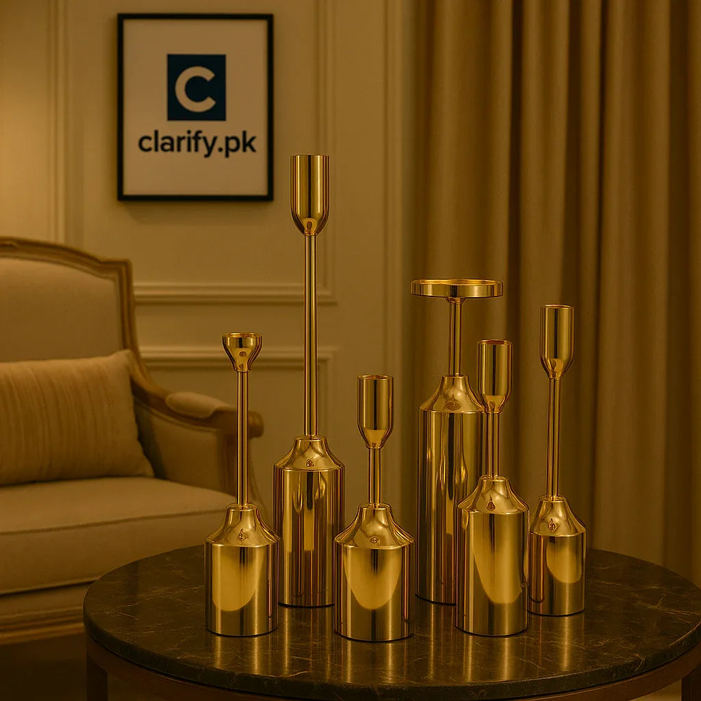 6pcs Golden Chrome Candle Holders – Elegant Décor Set