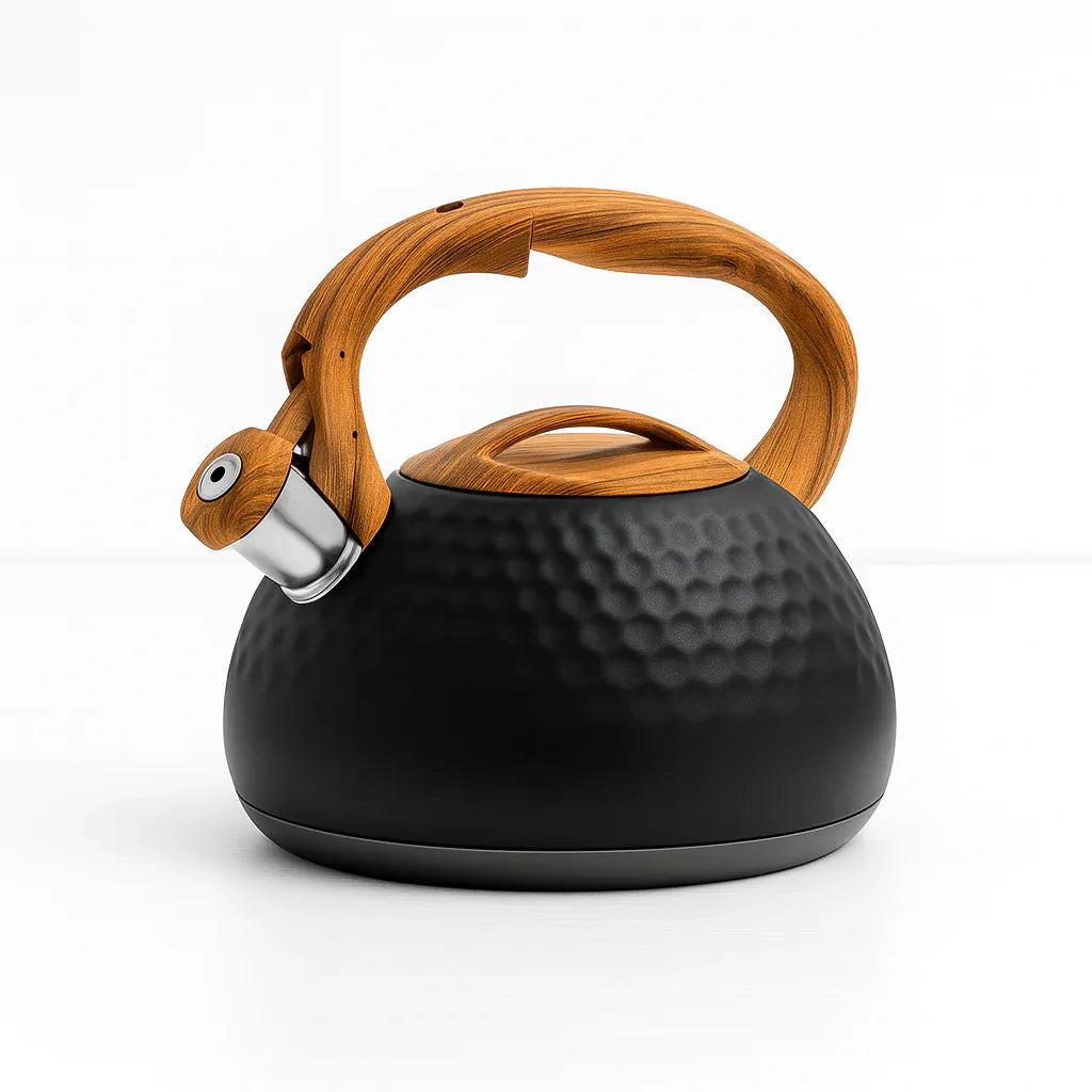 HausRoland Luxury Black Whistling Kettle – Wooden Handle