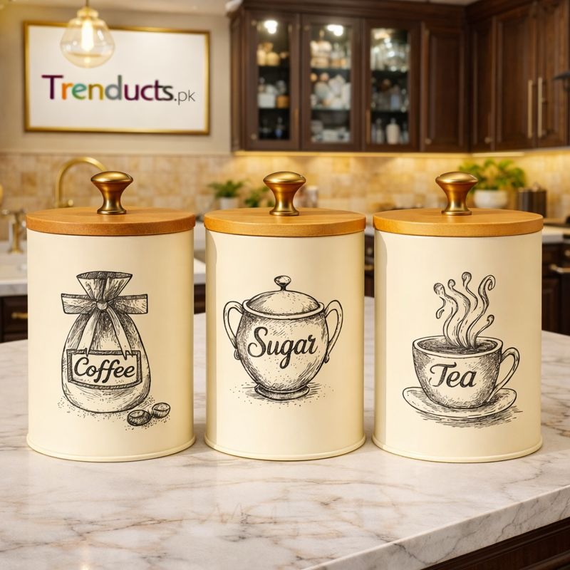 Classic Cream Kitchen Canister Set – Set of 3 Airtight Storage Jars