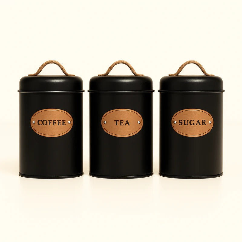 Rustic 3-Piece Kitchen Canister Set – Vintage Coffee, Tea, & Sugar Storage