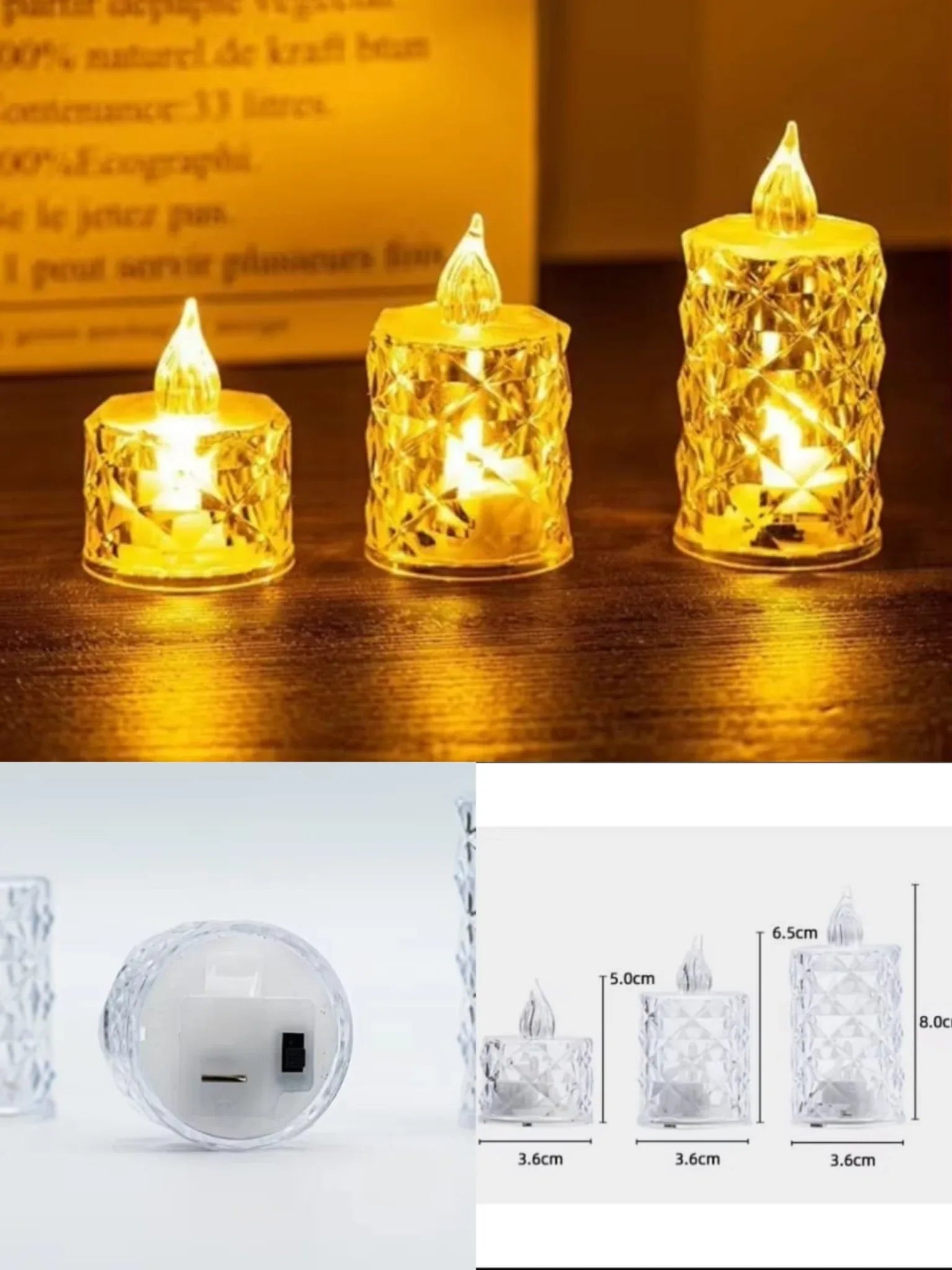 Crystal LED Flameless Candle Set (3 Pcs) – Warm Glow Decorative Table Lights
