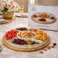 Luxury 5-Portion Ceramic Dessert & Snack Set - Gold Rim with Rotating Wooden Tray