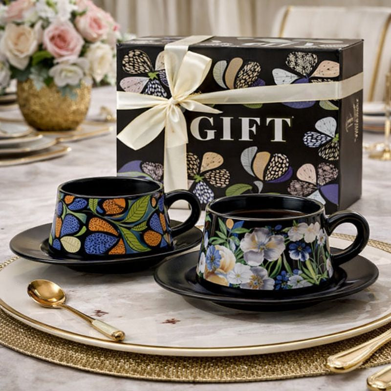 Floral Ceramic Coffee Cup & Saucer - Premium Gift Box (each)