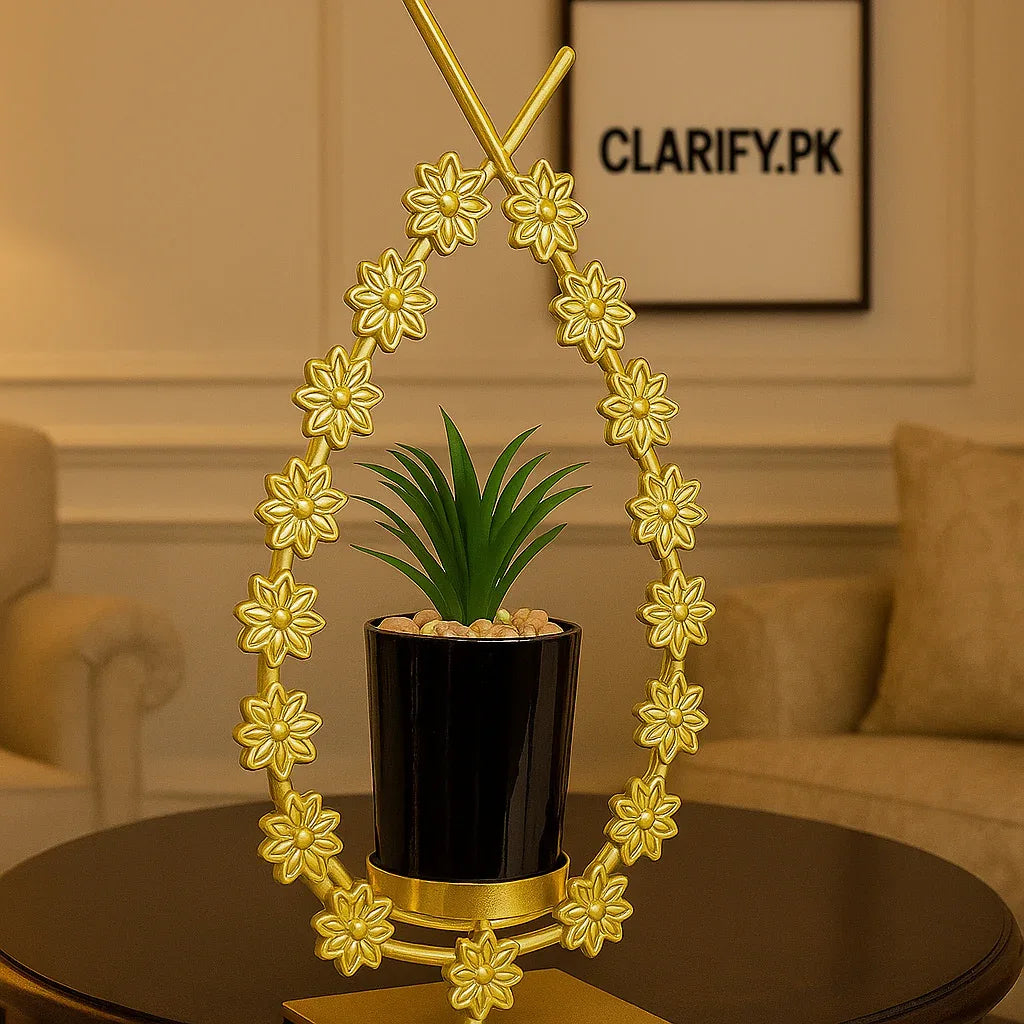 Golden Floral Ring Metal Plant Pot – Luxury Home Decoration Planter