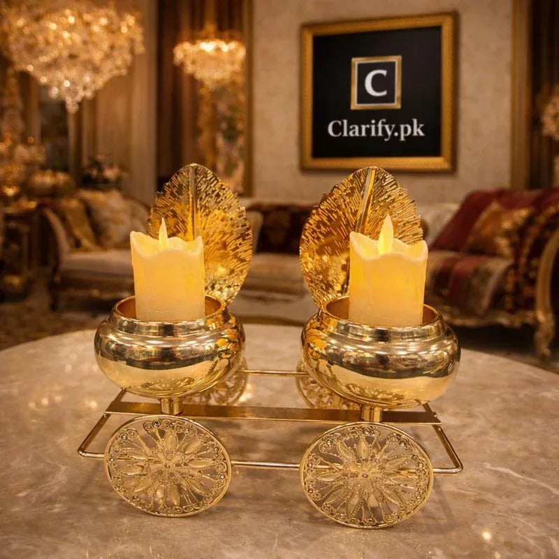 Luxury Gold Double Candle Holder – Tabletop Décor