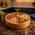 Round Wooden Dry Fruit Box with Lid – 4 Compartments
