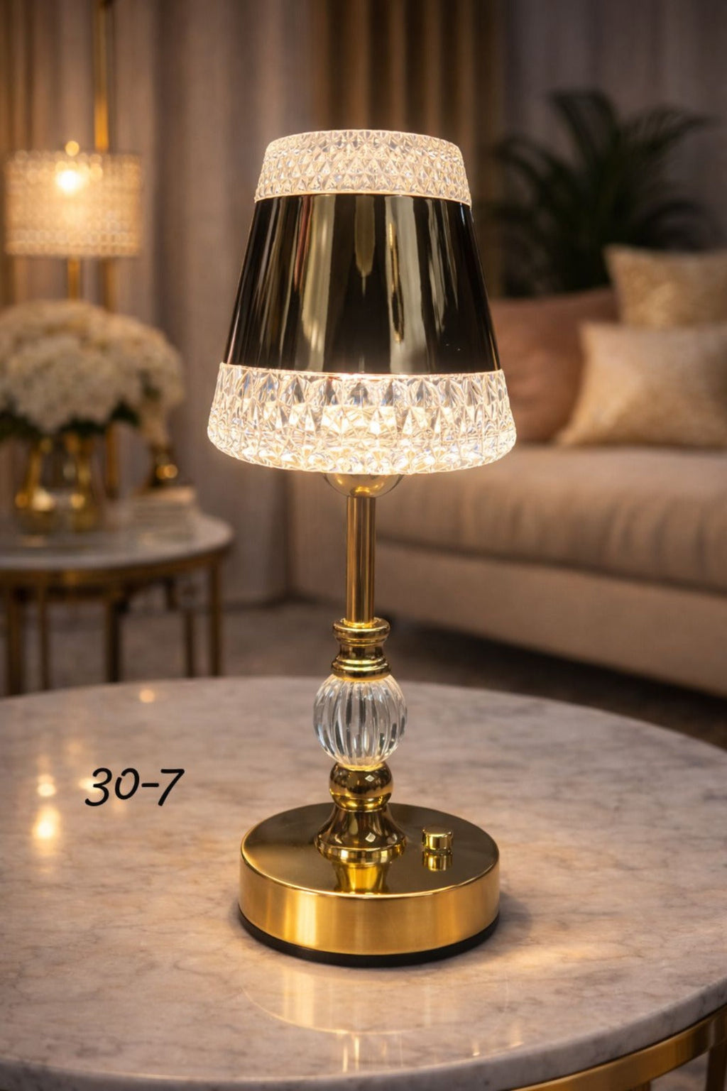 Luxury LED Crystal Tapered Electric Lamp - Modern Golden Decorative Table Light