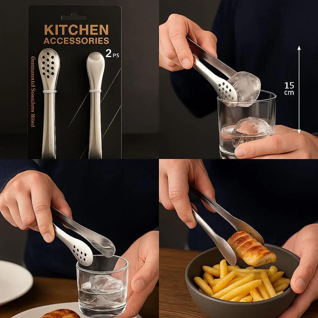 Pack of 2 Mini Tongs – Stainless Steel Kitchen & Serving Clips